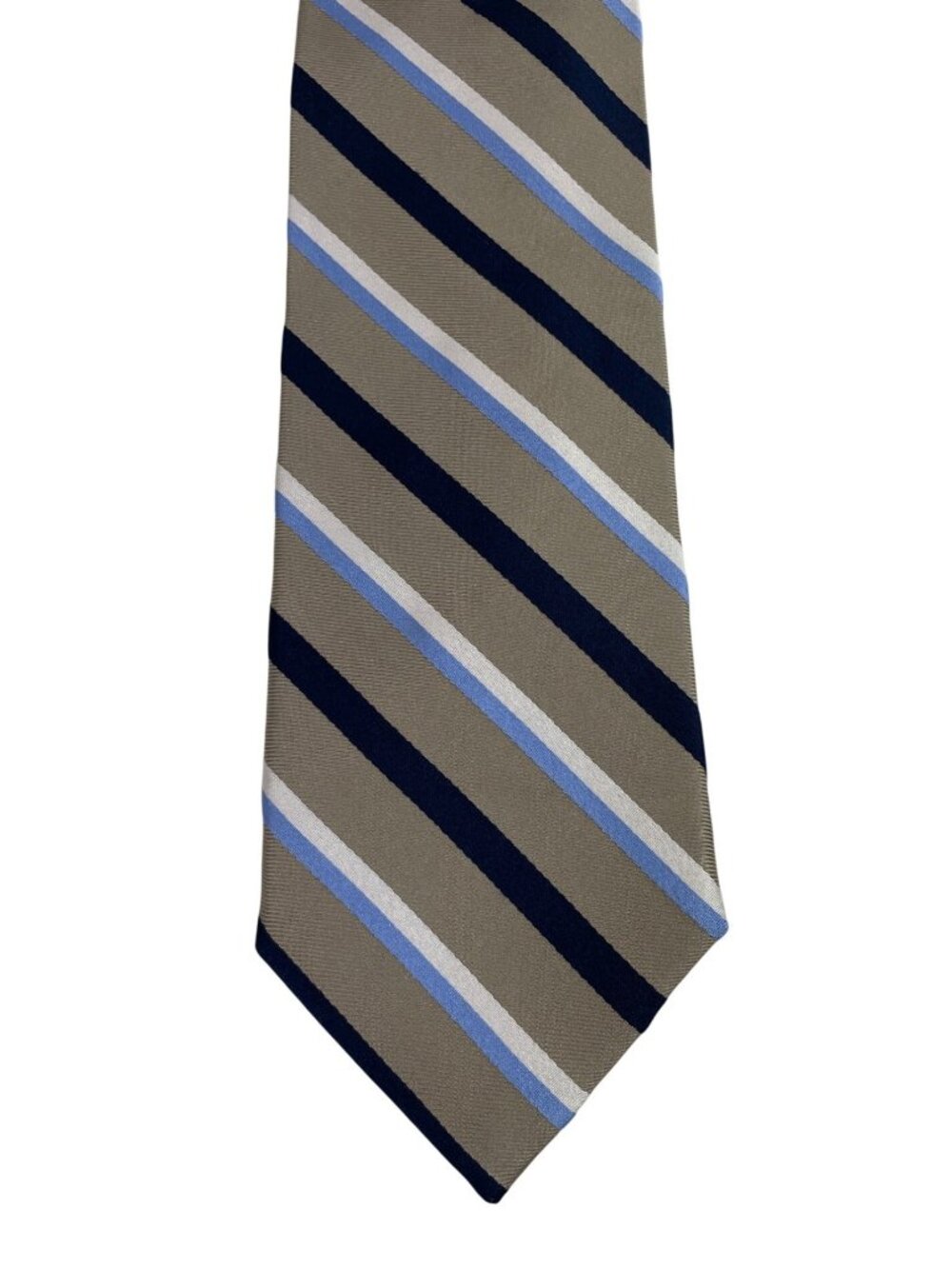 Chaps Tan w/Blue & White Stripes 100% Silk Mens Tie Necktie